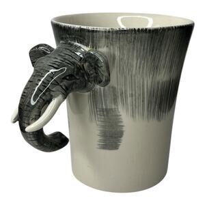 Pier 1 Hand Painted Figural ELEPHANT Stoneware Coffee Mug